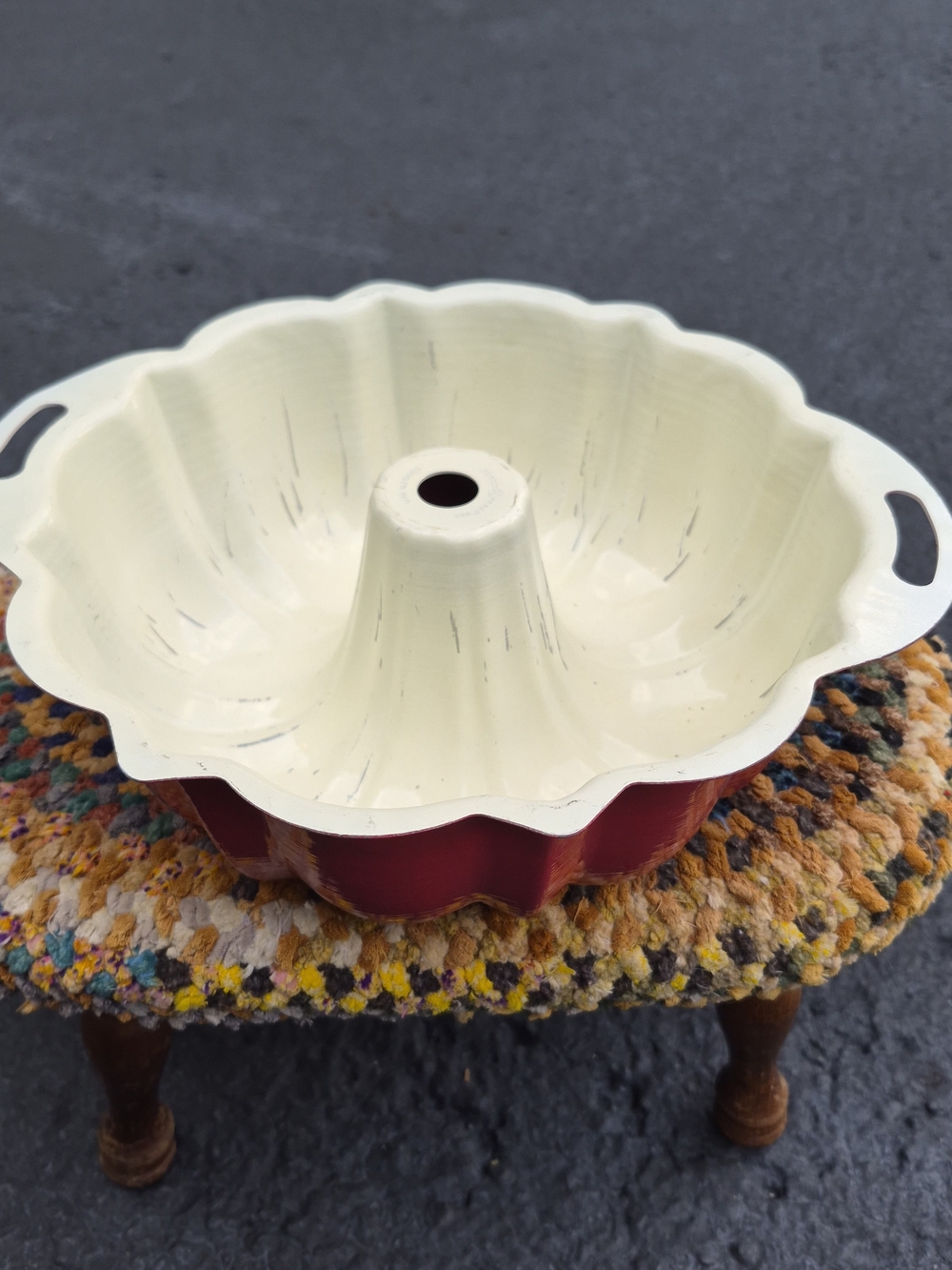 Cream and Red Bundt Cake Pan - Decorative Home Art